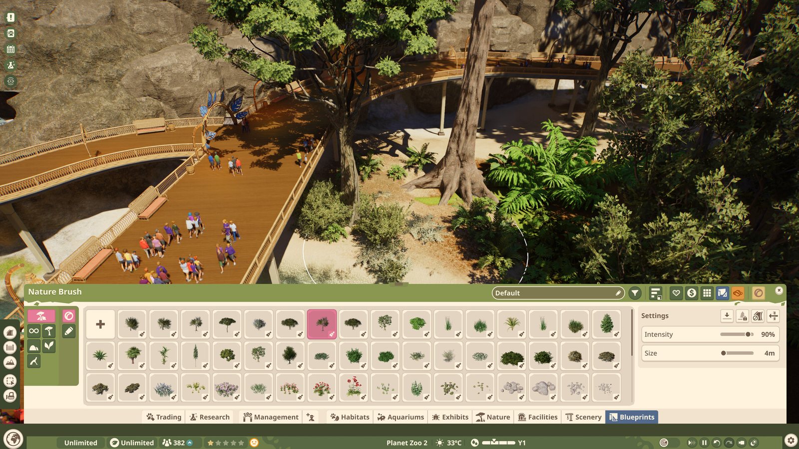 Nature brush palette over a treetop walkway